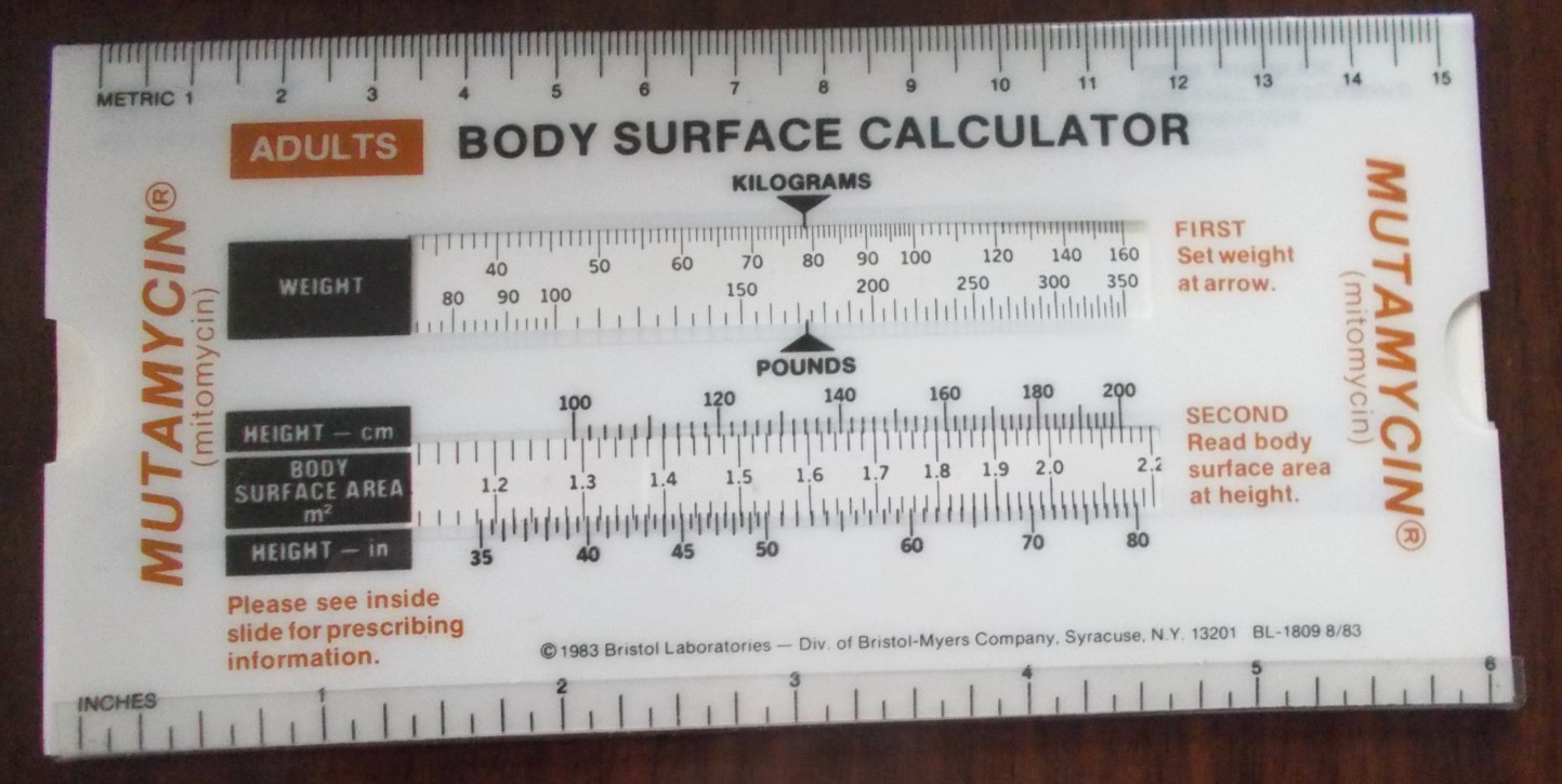 Advertising Slide Card Adult and Children’s Body Surface Calculator