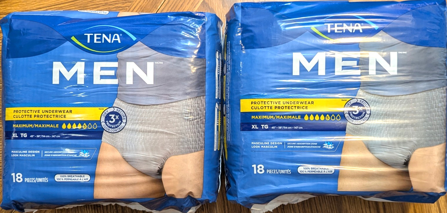 36 TENA Men XL TG Protective Underwear Maximum 3X Breathable 45″-58″