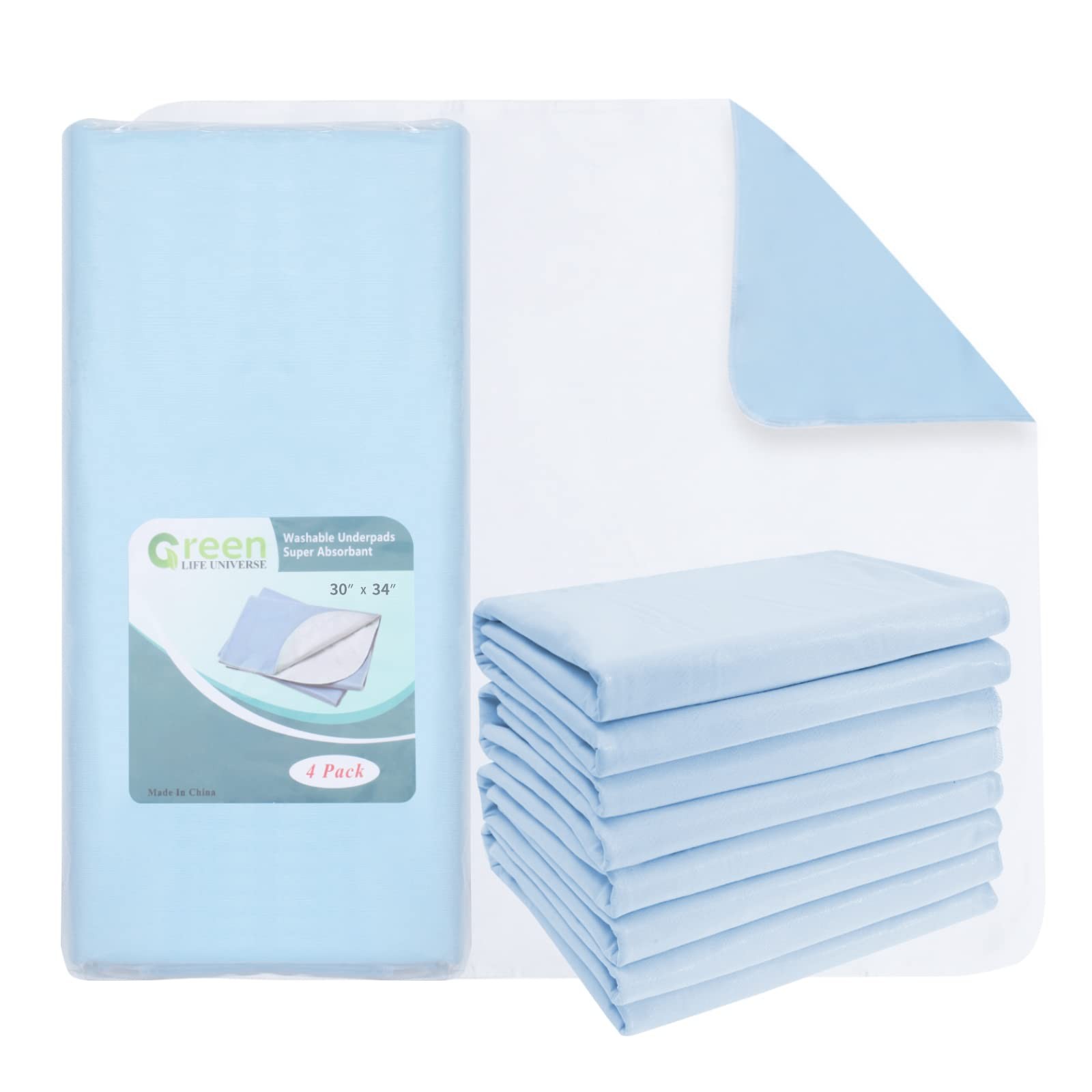 Incontinence Bed Pad Waterproof Underpads Washable Reusable 30×34 In 4 PCS