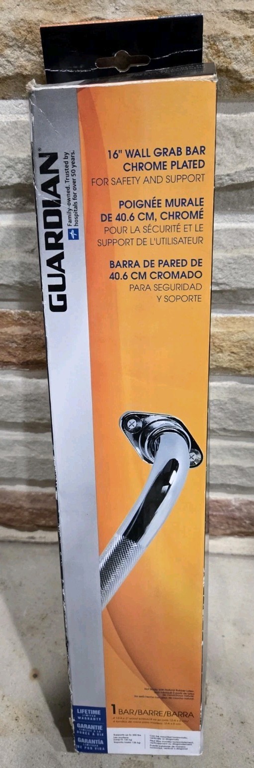 Guardian 16” Wall Grab Bar Chrome Plated, Textured Finish. 40.6cm. Wood Screws