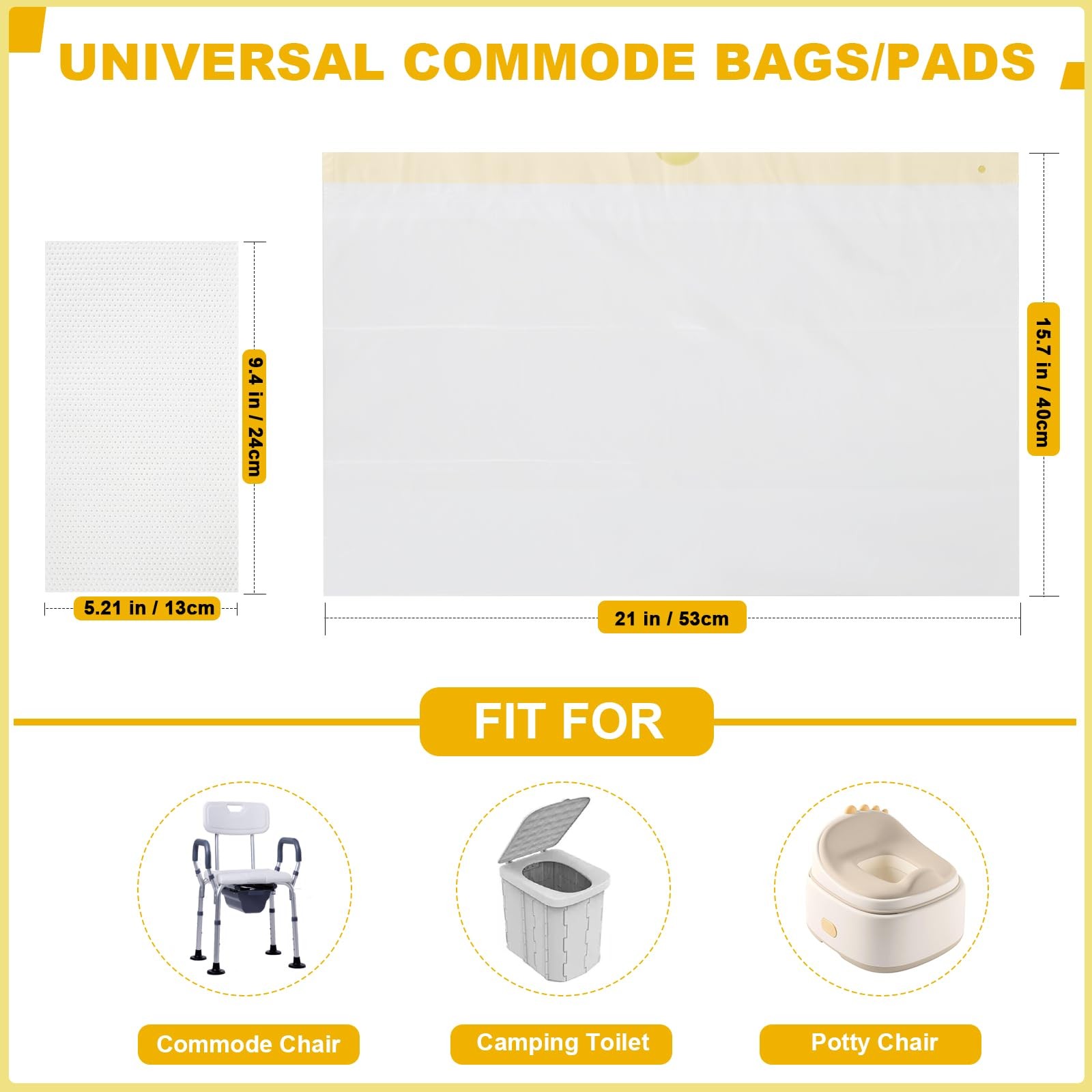 100 PCS Bedside Commode Liners And 100 Absorbent Pads Lemon Scent Bags