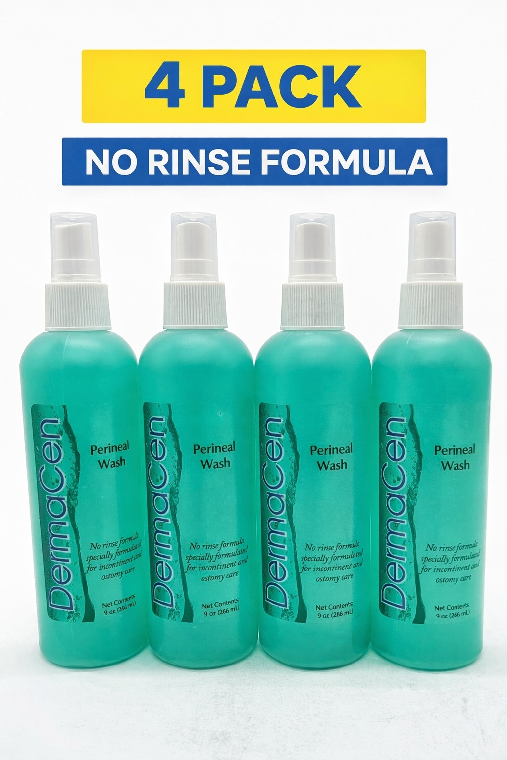 DermaCen Perineal Wash Spray 4 Pack 9oz No Rinse Cleanser Incontinence