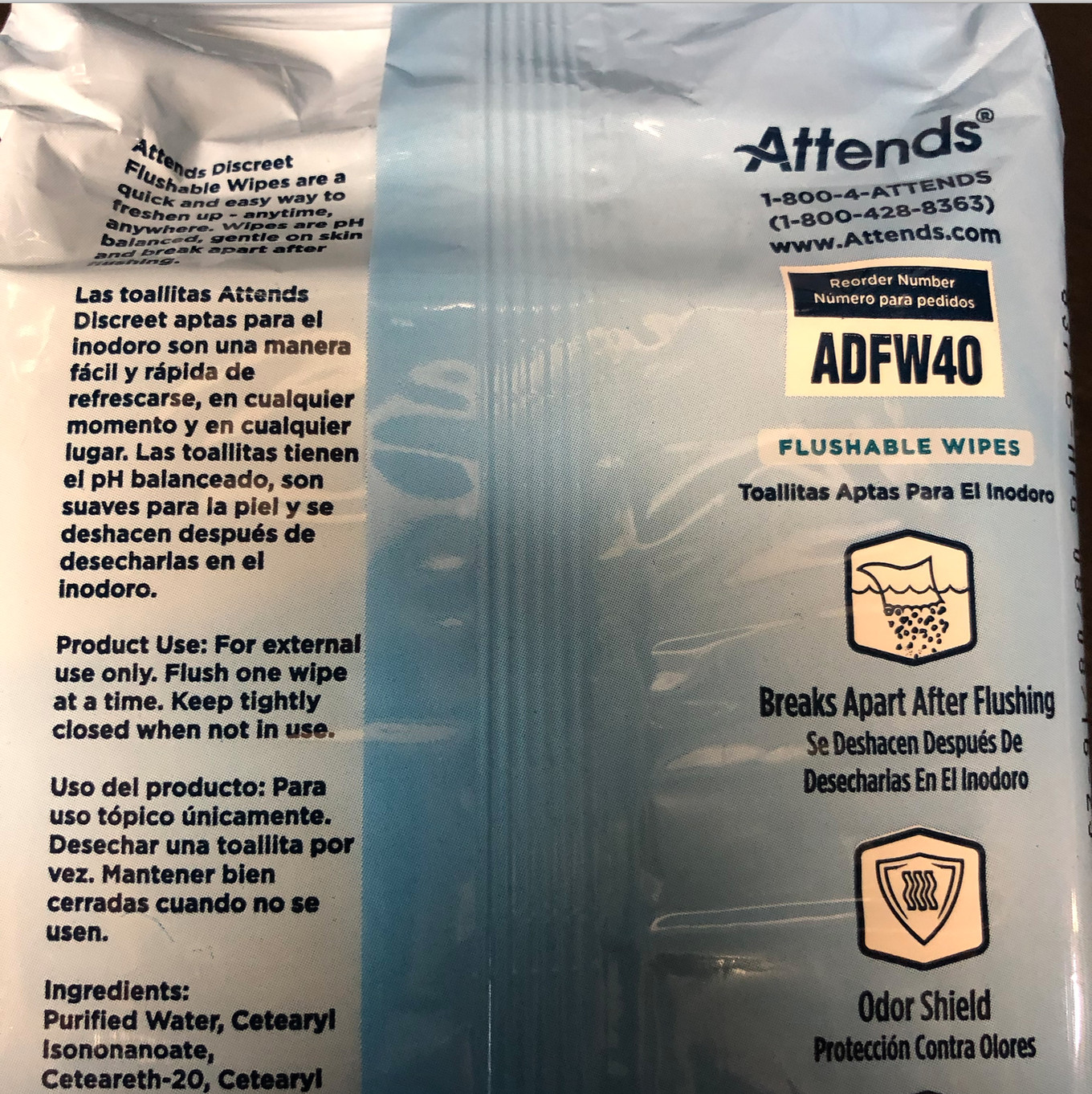 Attends Discreet Flushable 20 Packs of 40 Wipes 800 Total Count Fresh Scent Lot