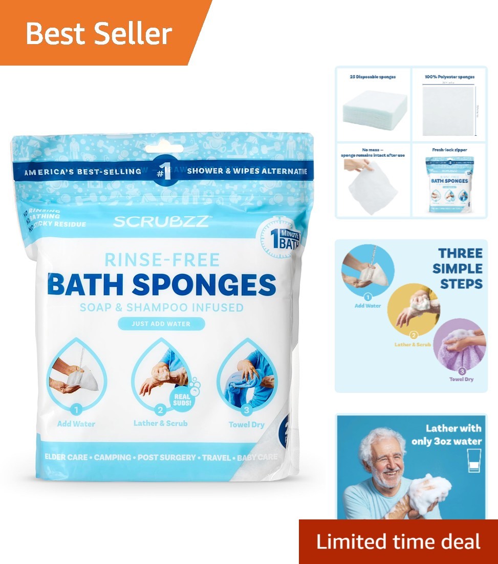Lightweight Rinse-Free Bath Wipes – 25 Pack for Gentle, Effective Cleansing