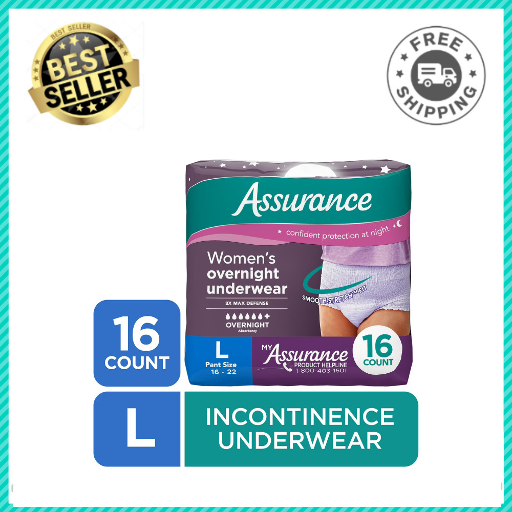 2pk Assurance Women’s Overnight Incontinence & Postpartum Underwear, Large, 16Ct