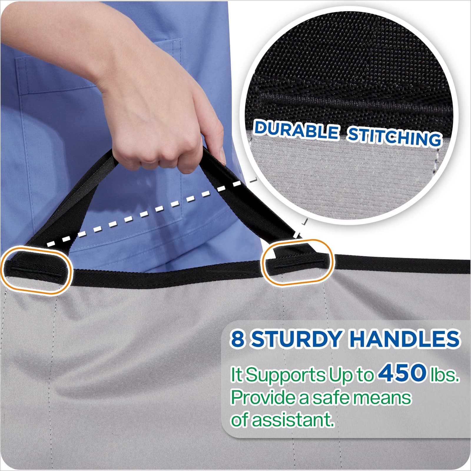 NIHAO Bed Positioning Pad 43″ x 36″ with 8 Reinforced x 36″, Navy Blue