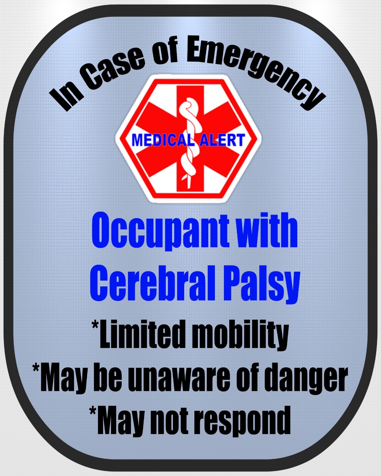 Cerebral Palsy Seat Belt Cover and Window Decal Set Royal Blue