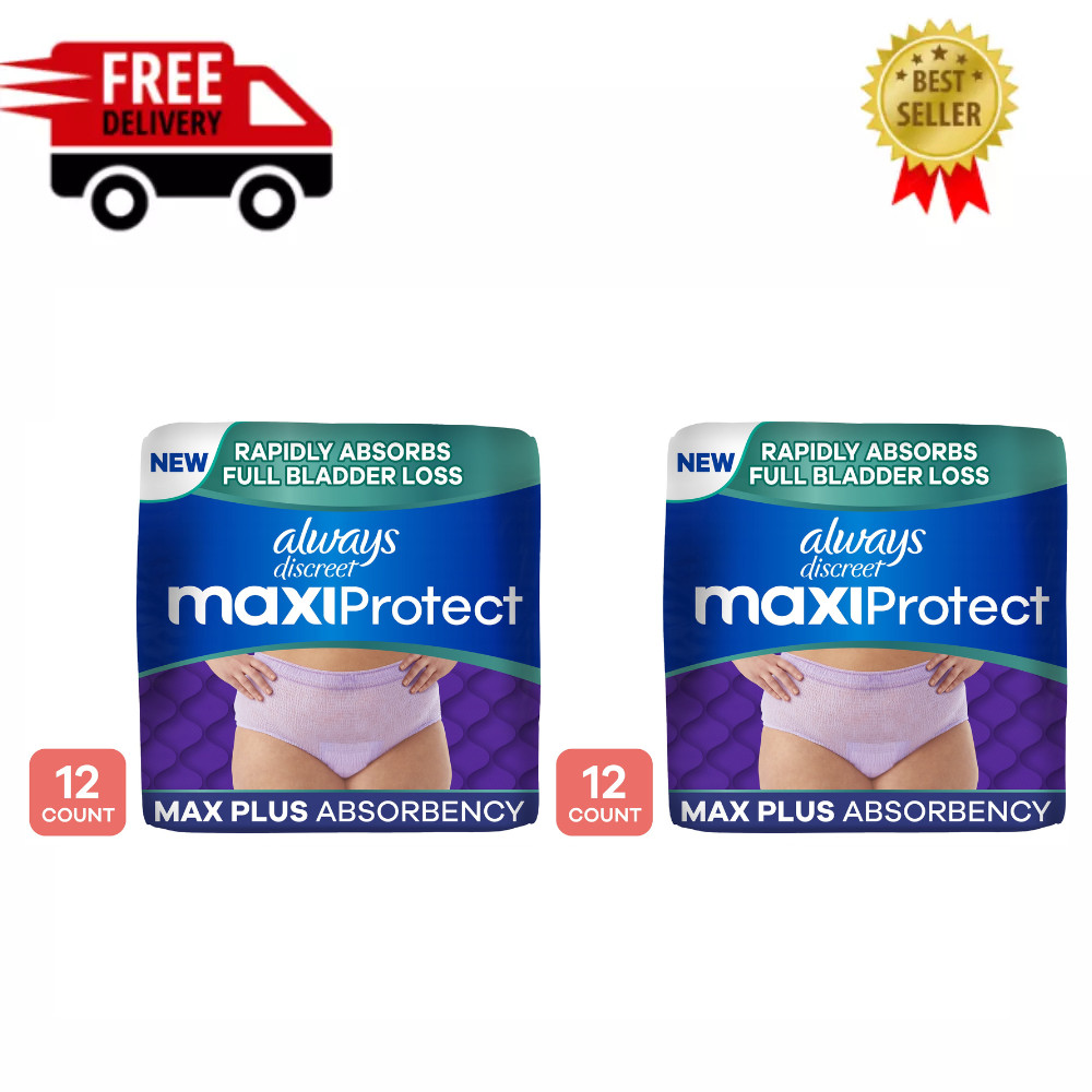 Always Discreet Adult Diapers Women’s MaxiProtect Size XL/XXL, 12 Count, 2 Pack