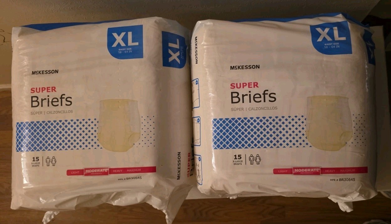 2 Pack McKesson Super Moderate Absorb Adult Disposable Brief Diapers XL 15 Ct