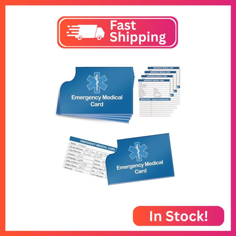 4 Pack Emergency Medical Information Id Card Red Medical Condition and Emergency