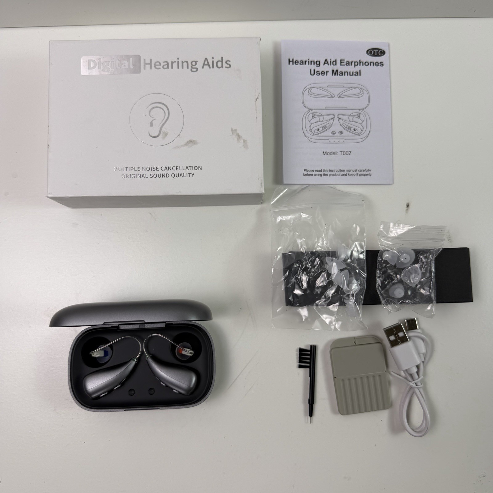 Digital Hearing Aids Rechargeable 5 Levels of Volume Noise Cancelling Dark Gray