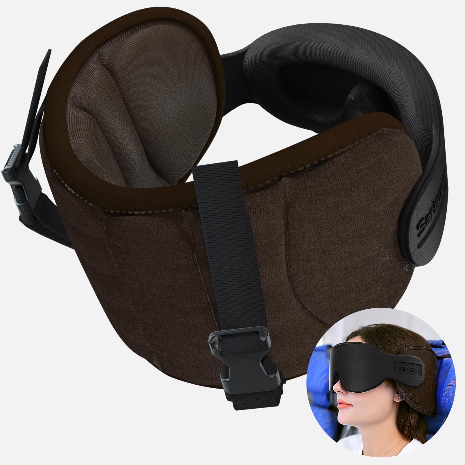 SARISUN Travel Pillows for Airplane Seats with Headrest, Dark Brown