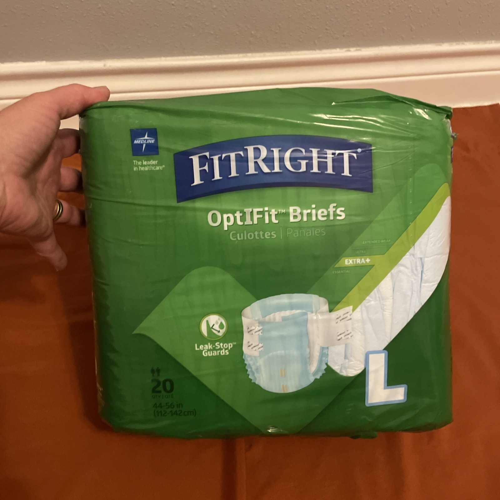 Medline FitRight OptiFit Briefs Size L Unisex 20-count NIP