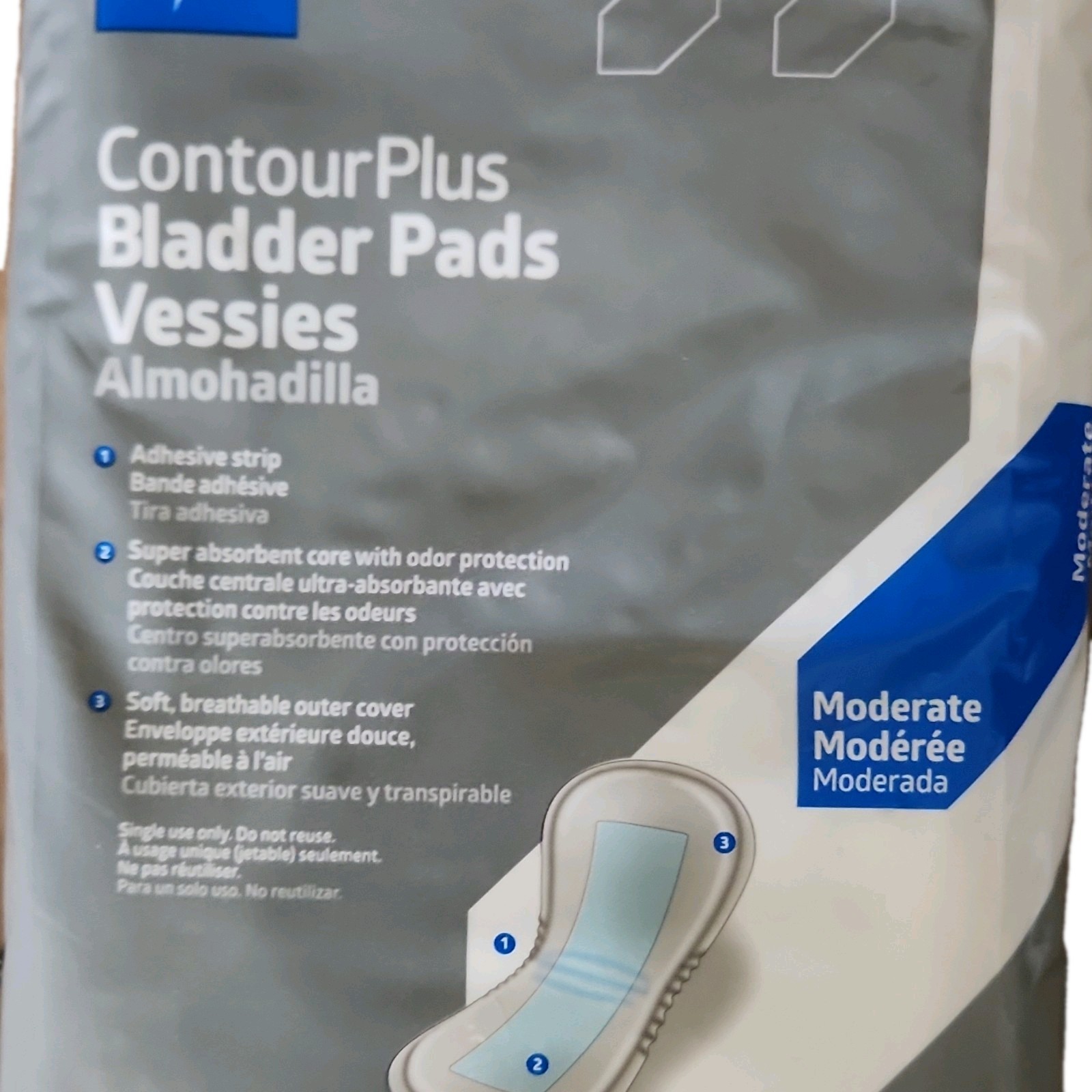 Medline ContourPlus Incontinence Pads Moderate Adhesive Strip 28 Count