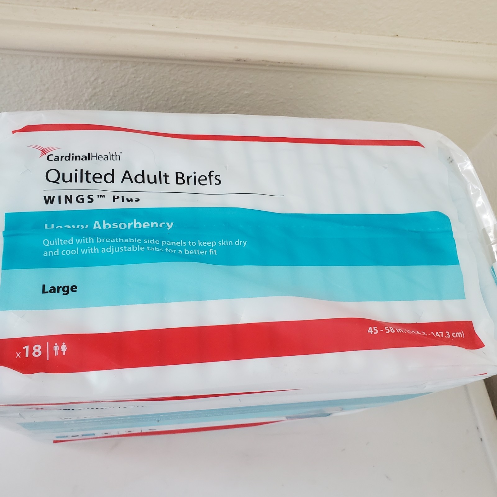 Cardinal Health Quilted Adult Briefs Wings Plus Large 45″ – 58″ 1 Pack 18 Briefs