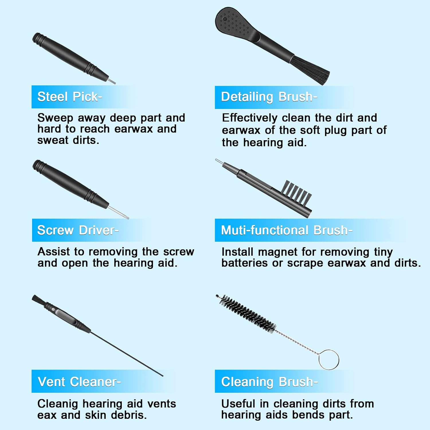Hearing Aid Cleaning Kit, Hearing Aid Cleaning Tools, Hearing Aid Brushes for Cl
