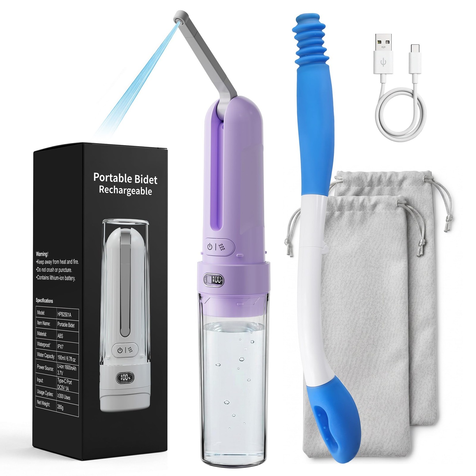 Aovikood Electric Portable Bidet Toilet Aids Wiper Tool Set Purple Hpb2501A