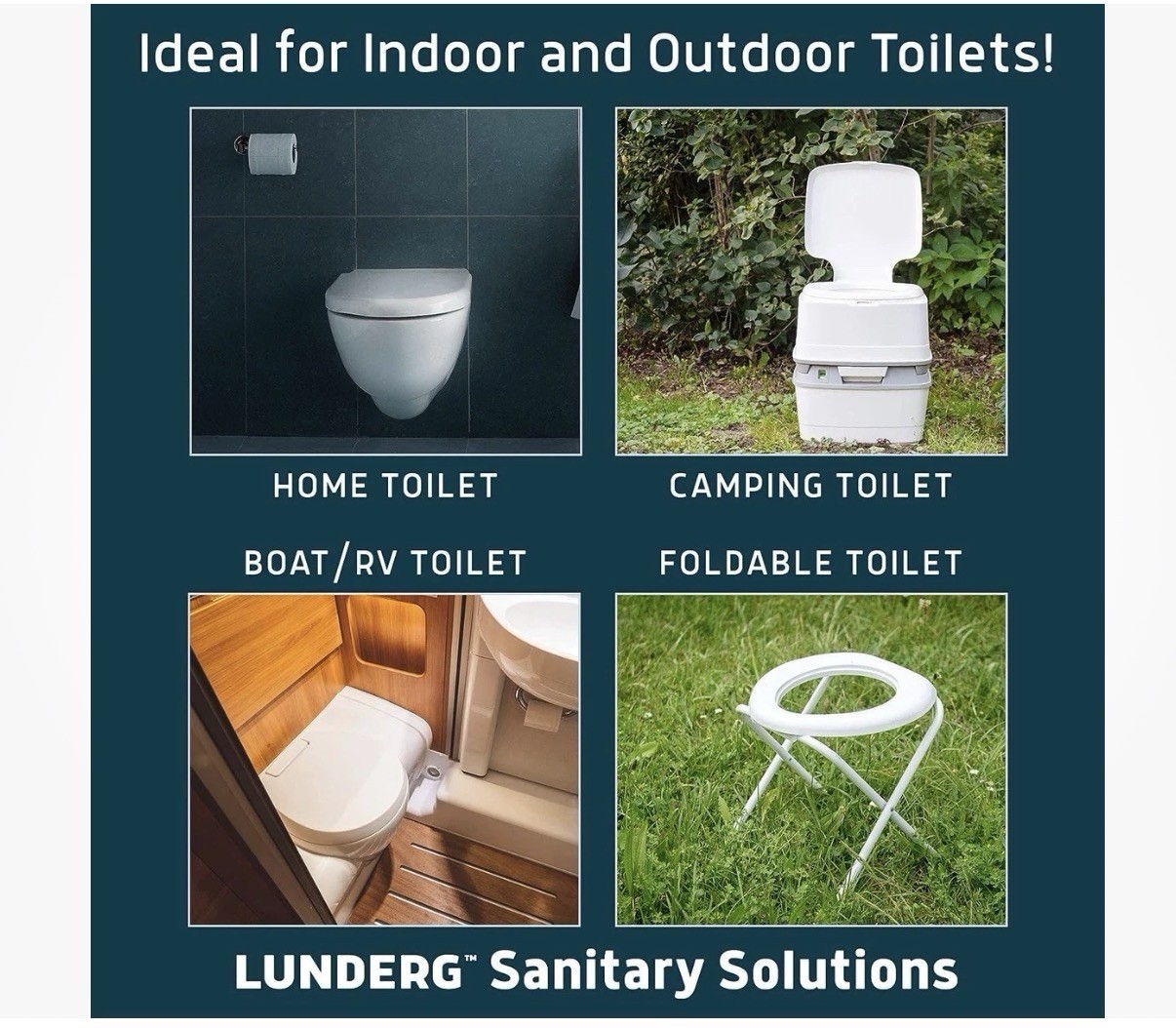 Lunderg Commode Liners with Absorbent Pads Also Camping, RV Medical Grade 50 Ct
