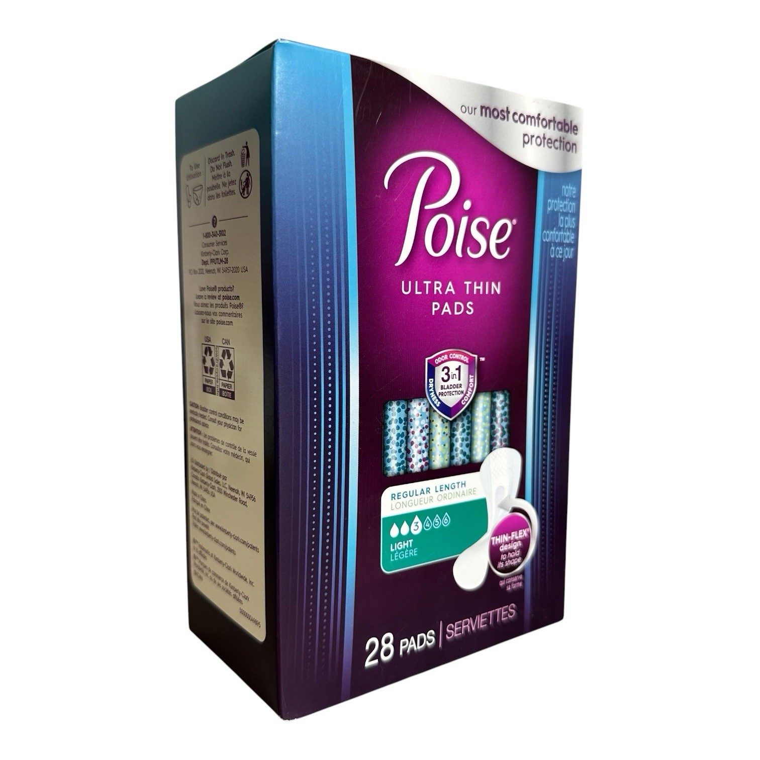 3 Packs Poise Ultra Thin Pads Regular Length Light 28 Pads Thin Flex Design ￼