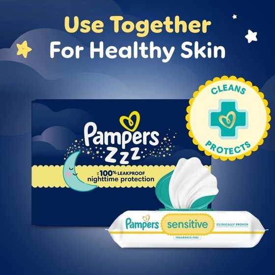 Pampers Swaddlers Overnight Zzz Baby Diapers Size 4 58 Count Leak Protection