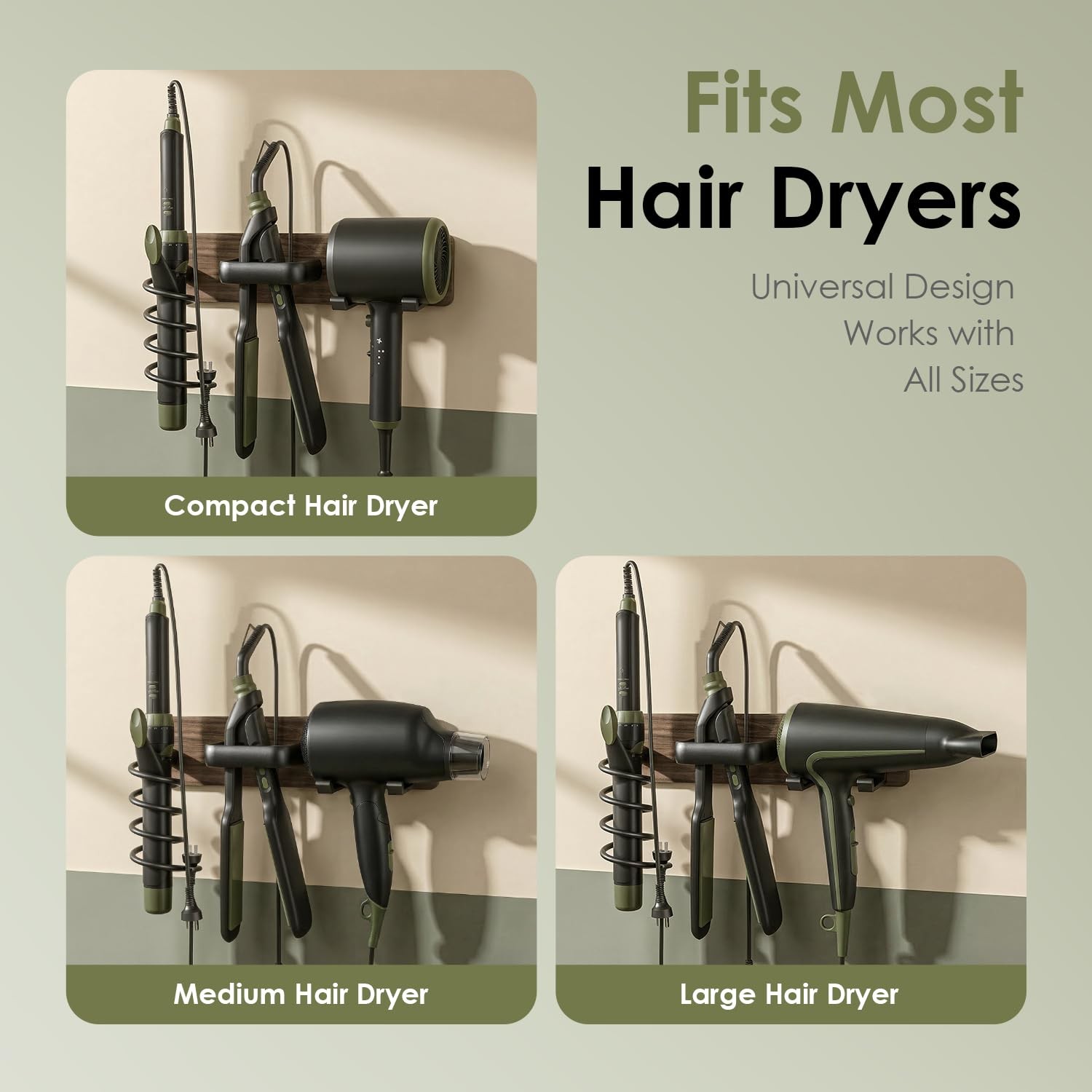 Tindbea Upgraded Walnut Hair Dryer Holder Wall Mounted3-In-1 Hair Tool