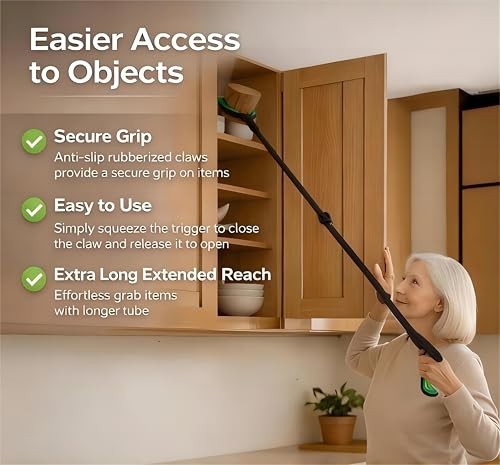 60″ Extra Long Grabber Reacher Tool, Foldable Magnetic Pickup Aid, Strong Grip T