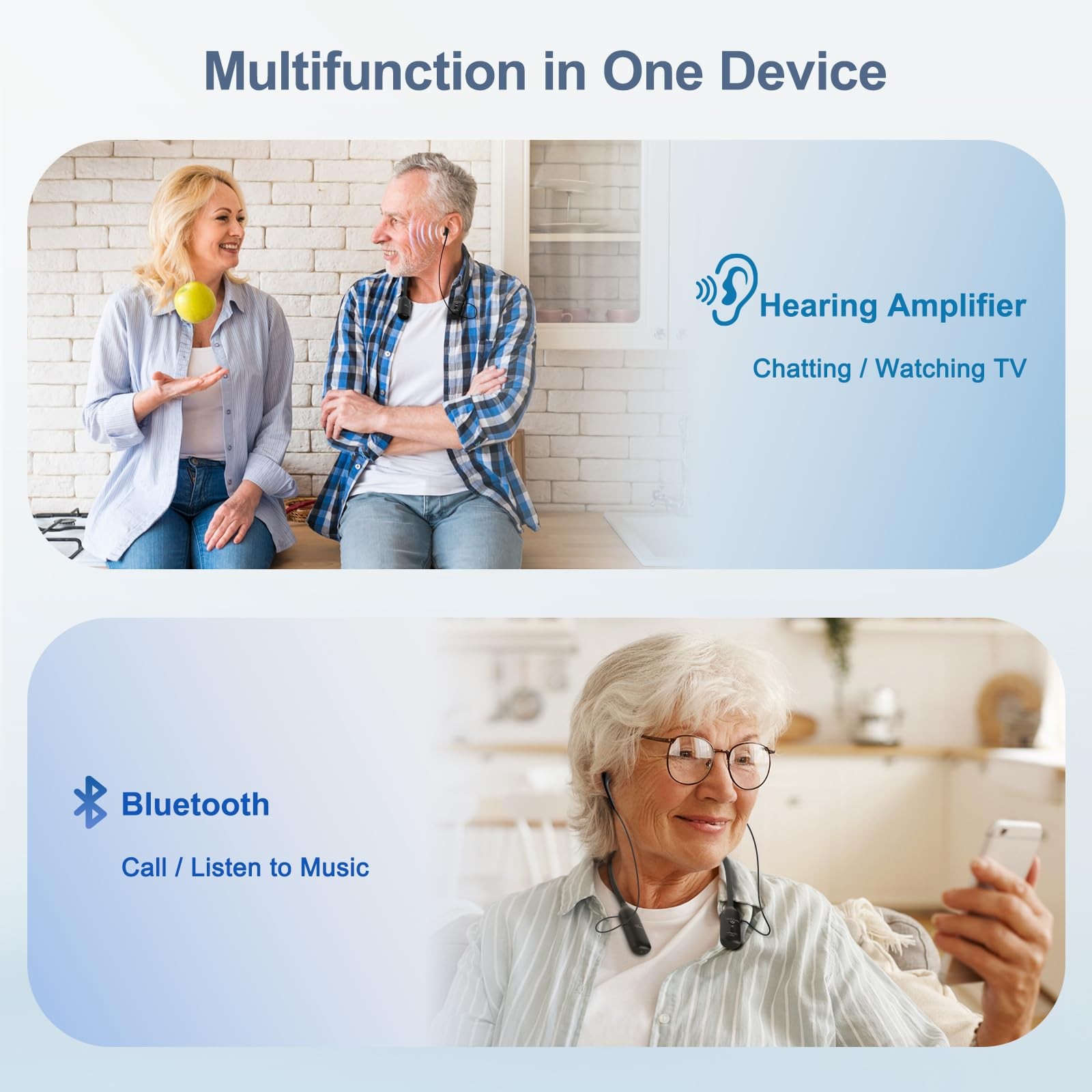 WallarGe Rechargeable Neckband Hearing Amplifier for Conversation or TV Watch…