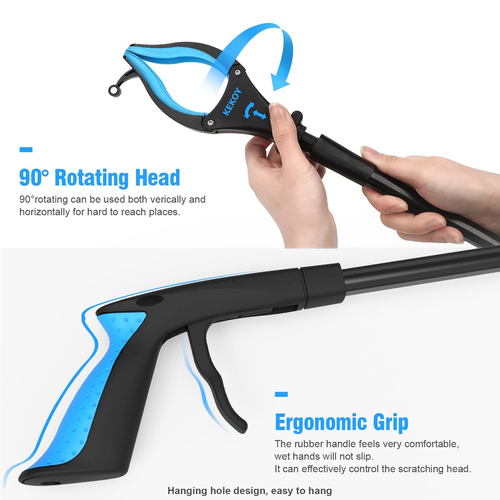 2-Pack 32″ Reacher Grabber Tool with Light, Foldable Magnetic Claw, Blue