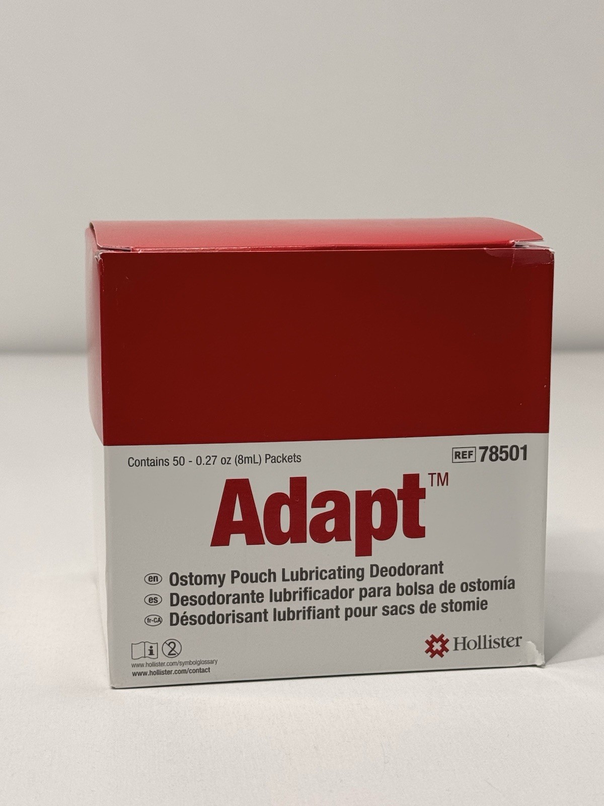 Box of 50 – Hollister 78501 Adapt Ostomy Pouch Lubricating Deodorant Exp 03/2027