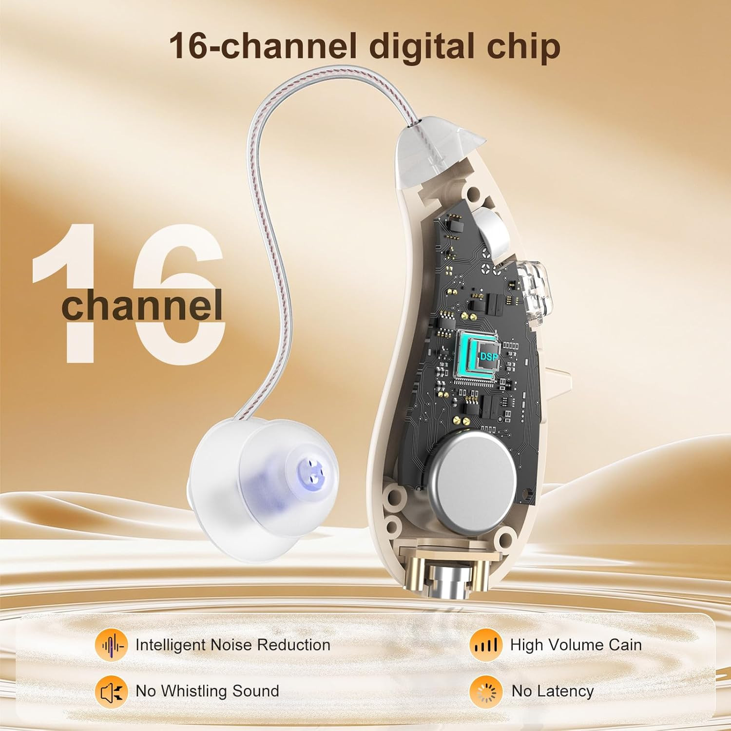 Rechargeable Hearing Aids 16-Channel with Noise Cancellation, BTE Style