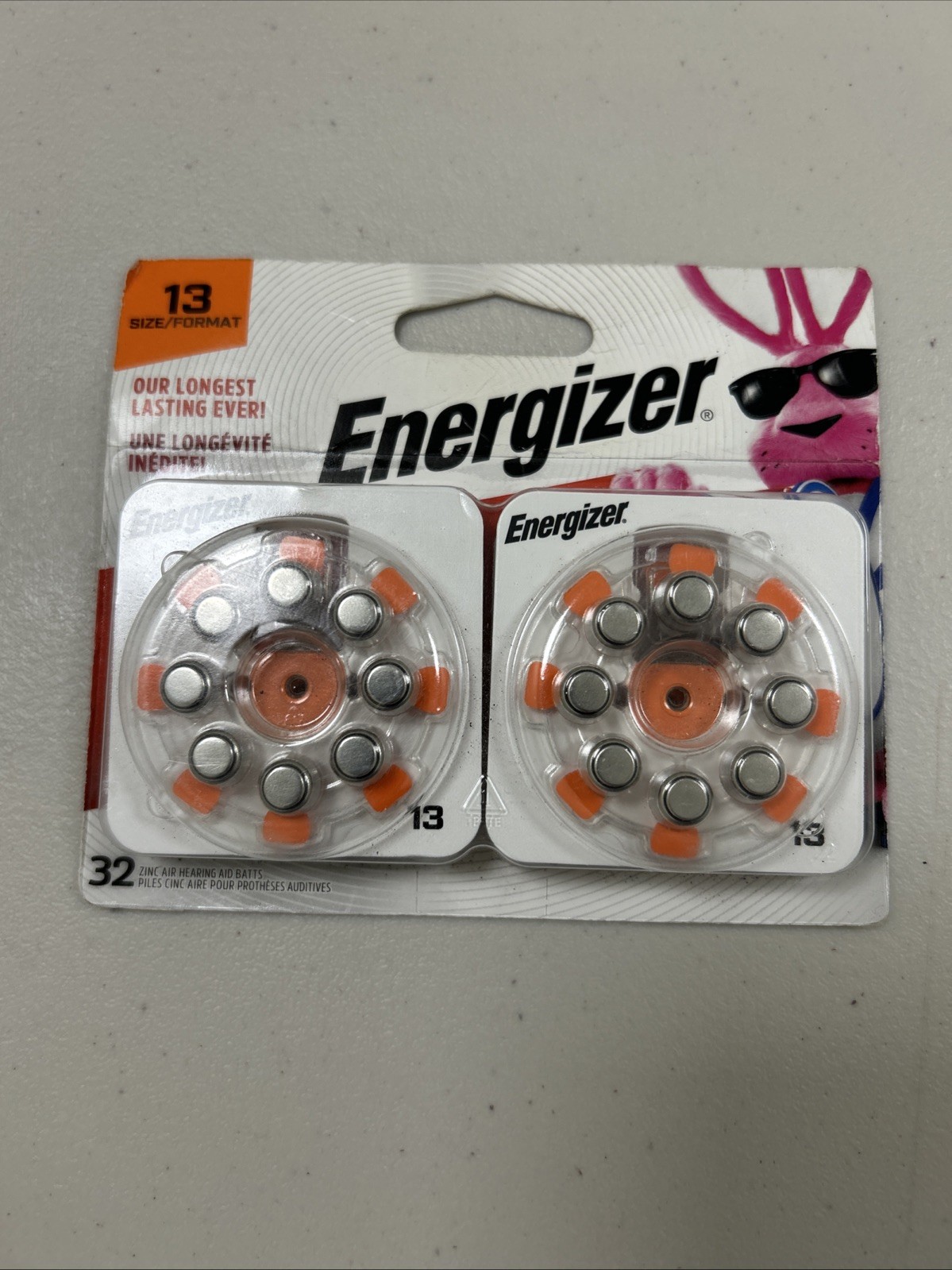 Energizer Hearing Aid Batteries, Battery Size 13, Orange Tab, 32 Pack