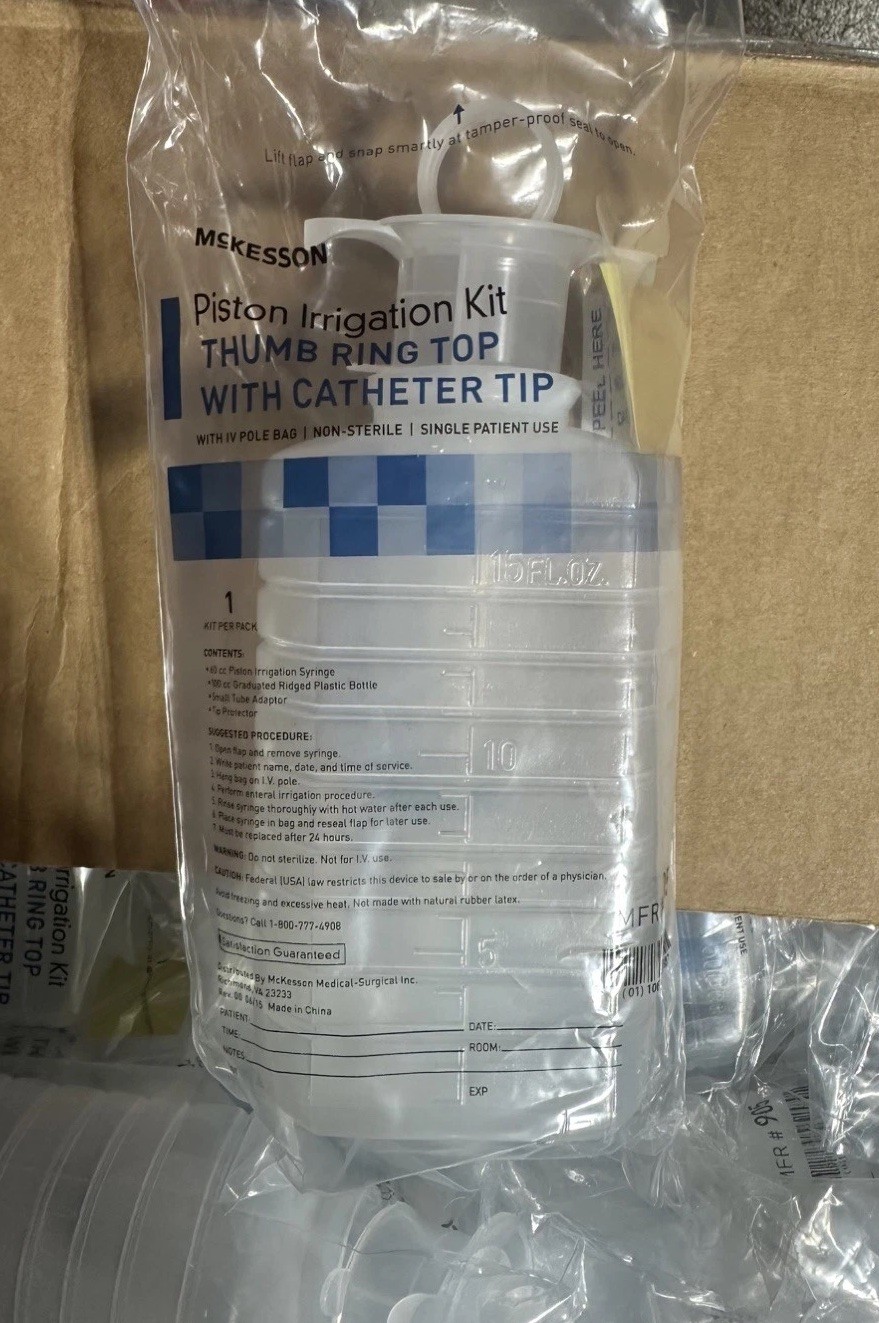 McKesson Piston Irrigation Kit Thumb Ring Top Catheter Tip 57count