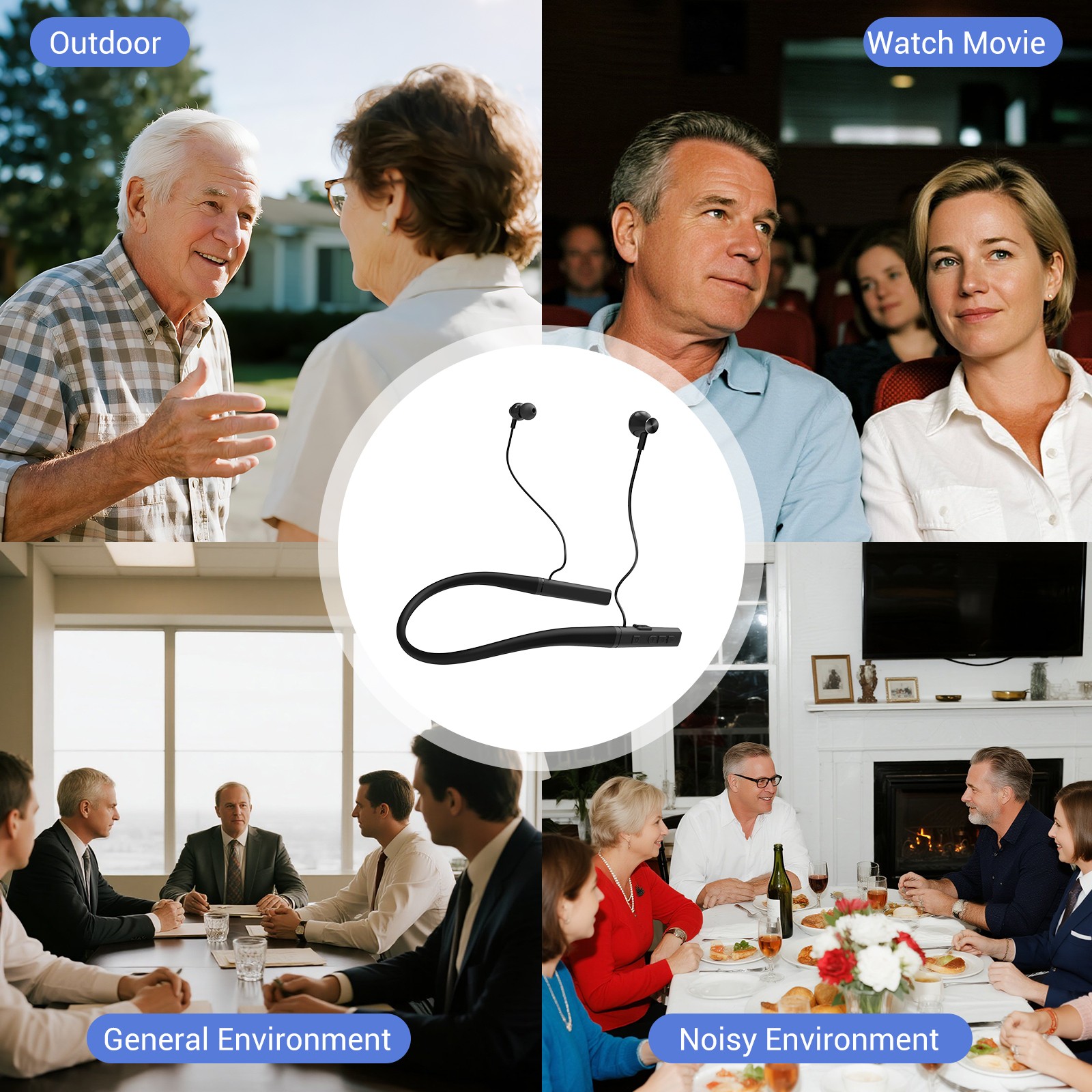 OTC Neckband Hearing Aids for Seniors Severe Noise Reduction & Tinnitus Mask