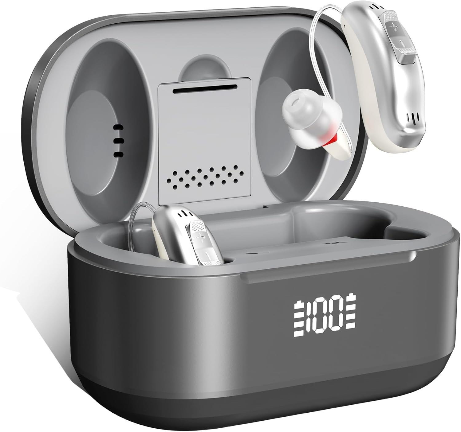 Rechargeable OTC Hearing Aids for Adults RIC Design Noise Reduction Charge Case