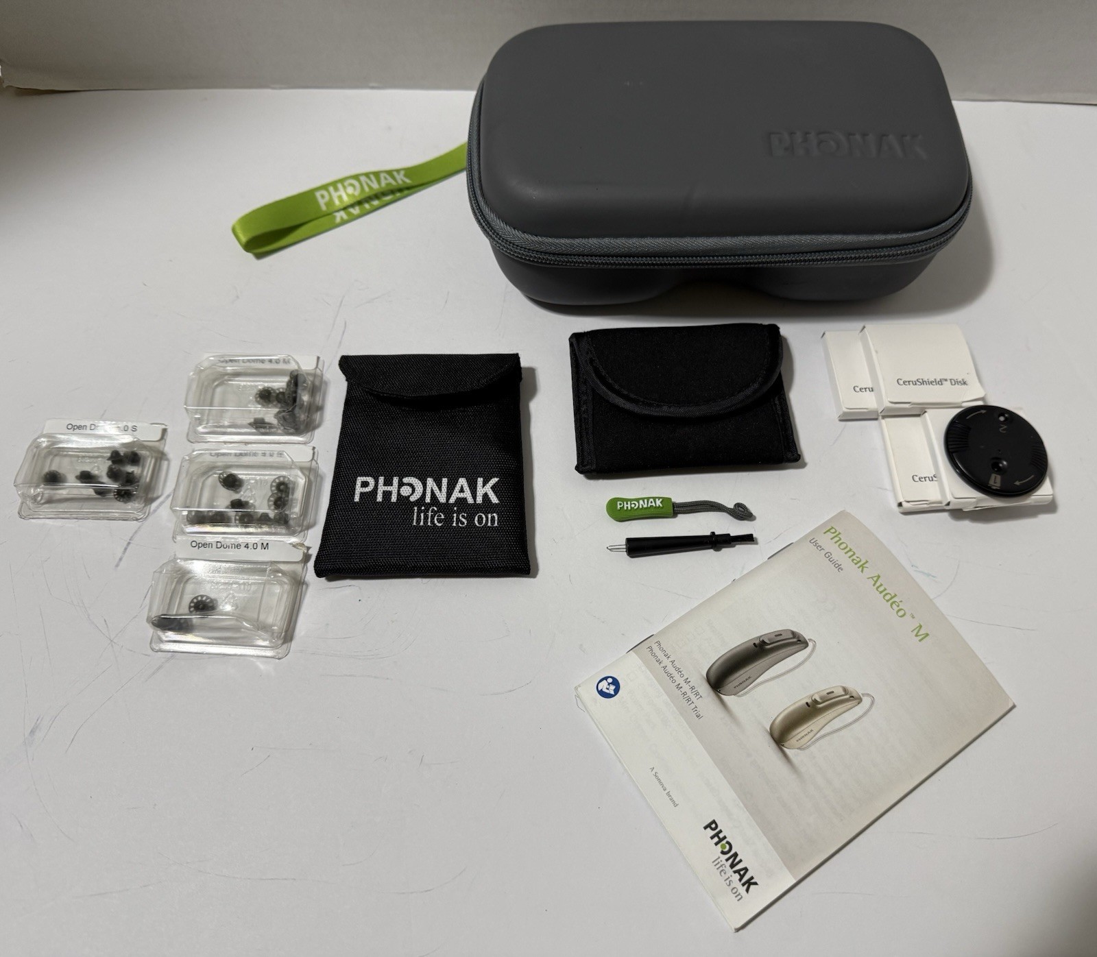 PHONAK HEARING AIDS ZIP OPEN CARRY CASE & CERUSHIELD DISK V2.0 098-0445 BUNDLE