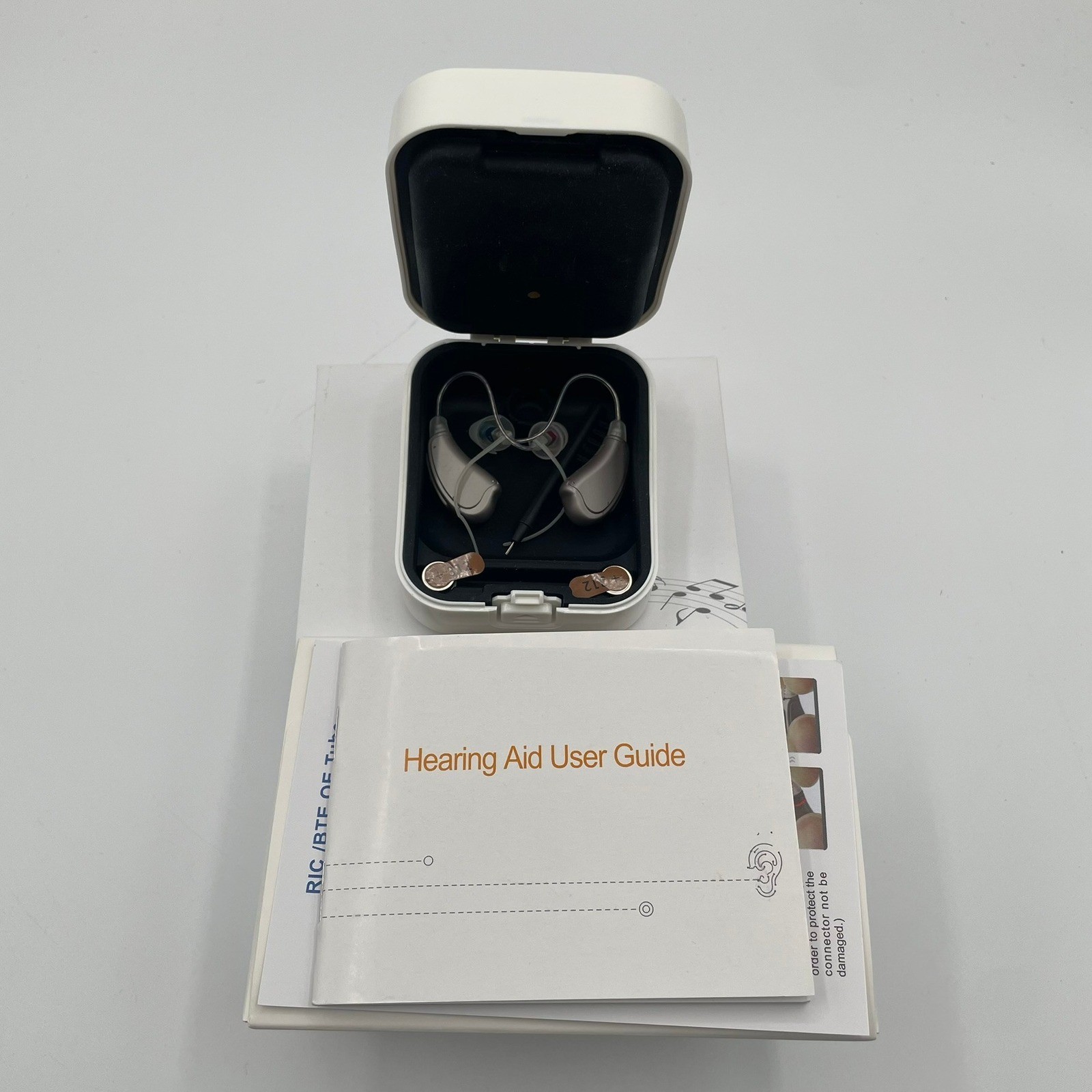 Optimum 70 B903 RIC Hearing Aids Pair Left Right Champagne BTE with Case Battery