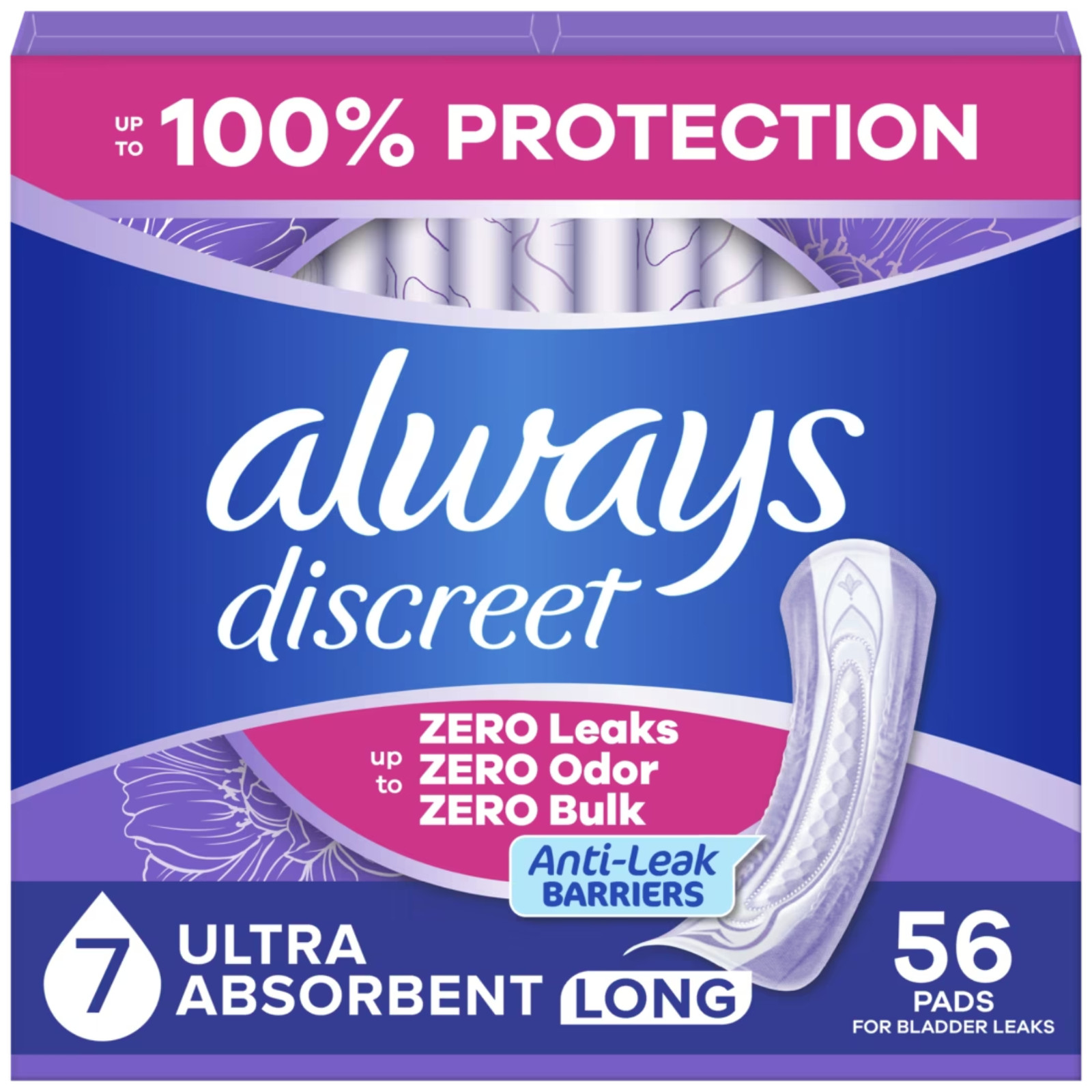 Always Discreet Ultimate Extra Protect Pads Regular Length 56Ct Women
