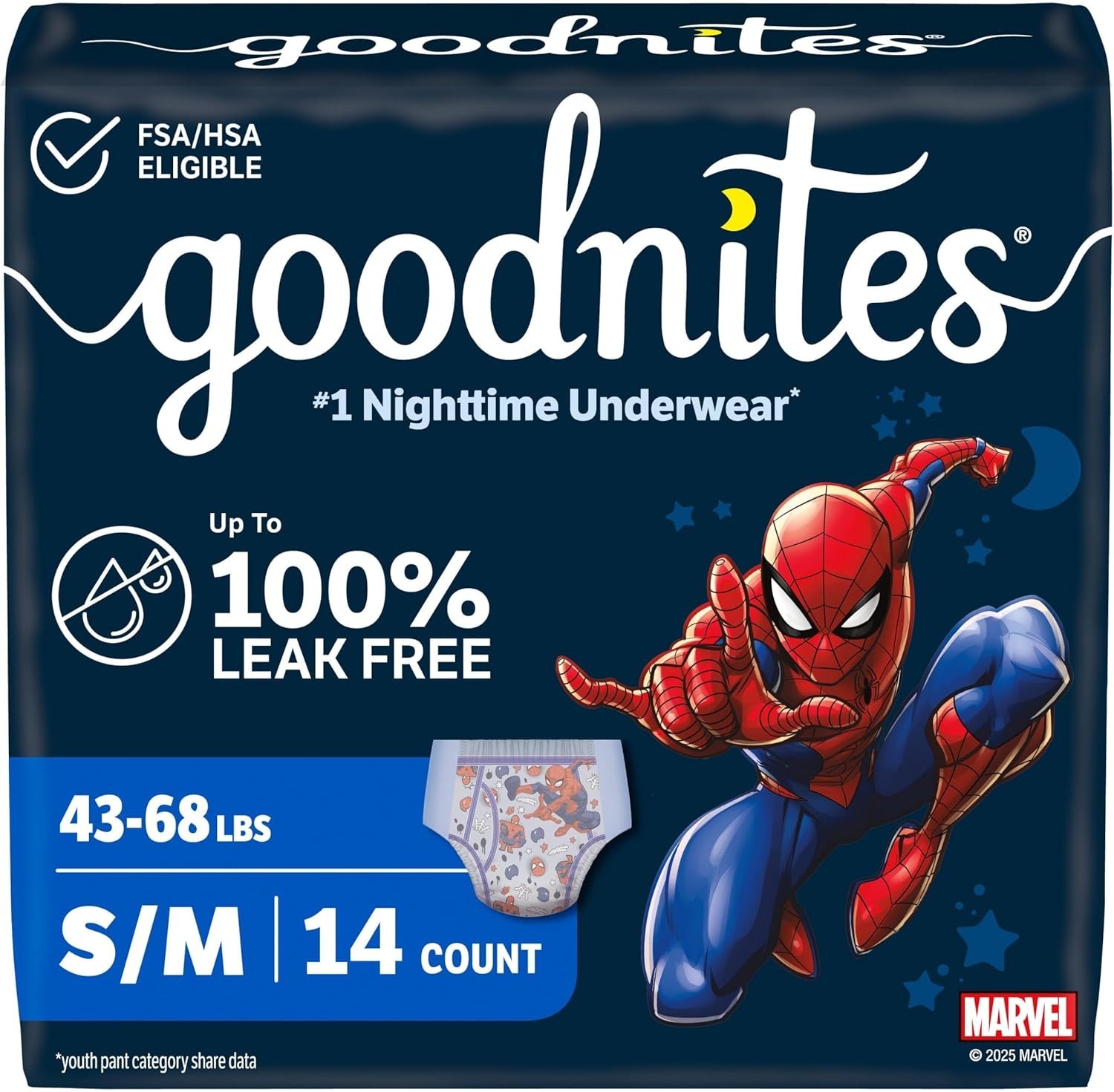 Goodnites Disposable Bedwetting Underwear Size S/M, 14 Pack for Boys’ Confidence