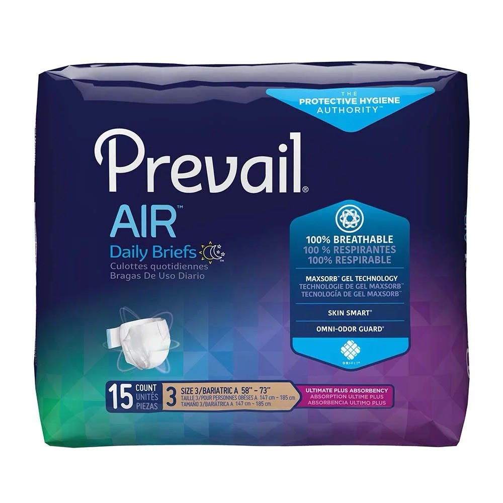 15 Count Prevail AIR Ultimate Plus Absorbency Daily Incontinence Briefs – Size 3