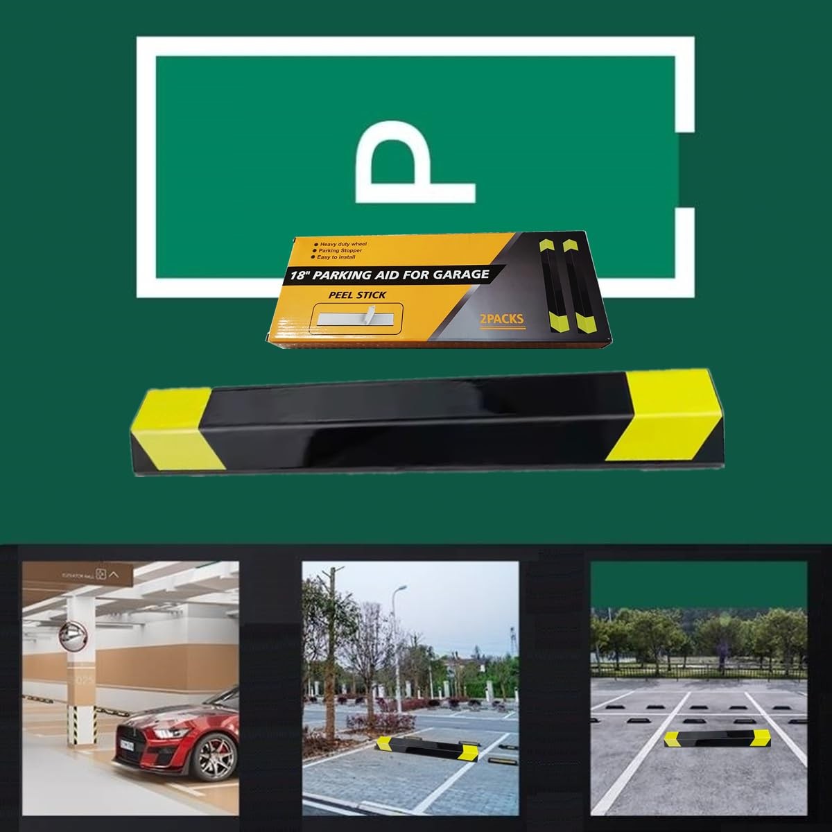 Heavy Duty Parking Aid for Garage, 16″ Car Parking Stopper for Garage 2 Pack,…