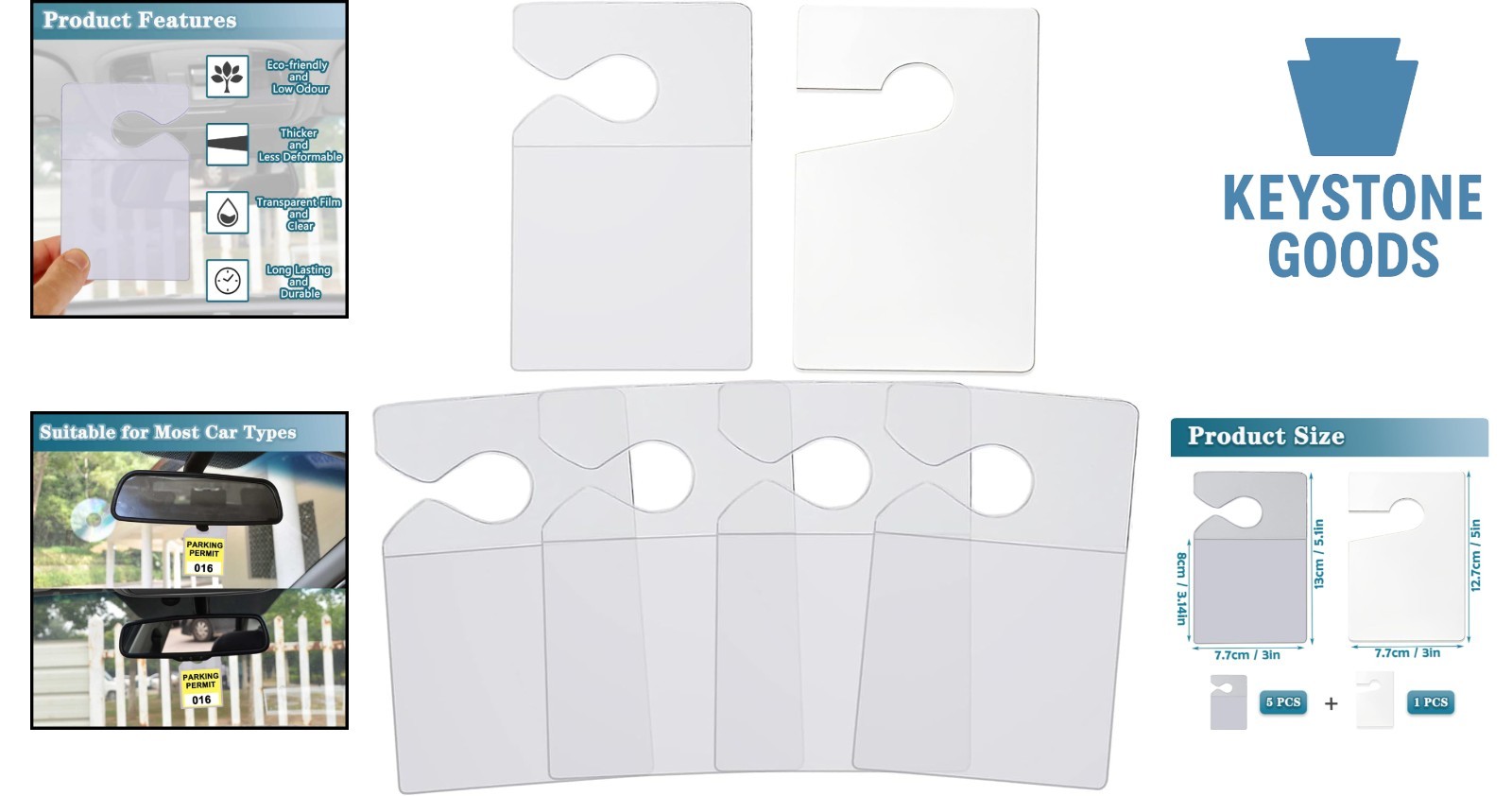 Pack of 5 Clear Car Parking Permit Holders with DIY Hang Tag