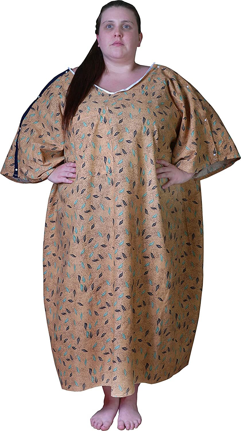 Wholesale 10XL Hospital Gown with Tie Back Oversized Brown Leaf Print