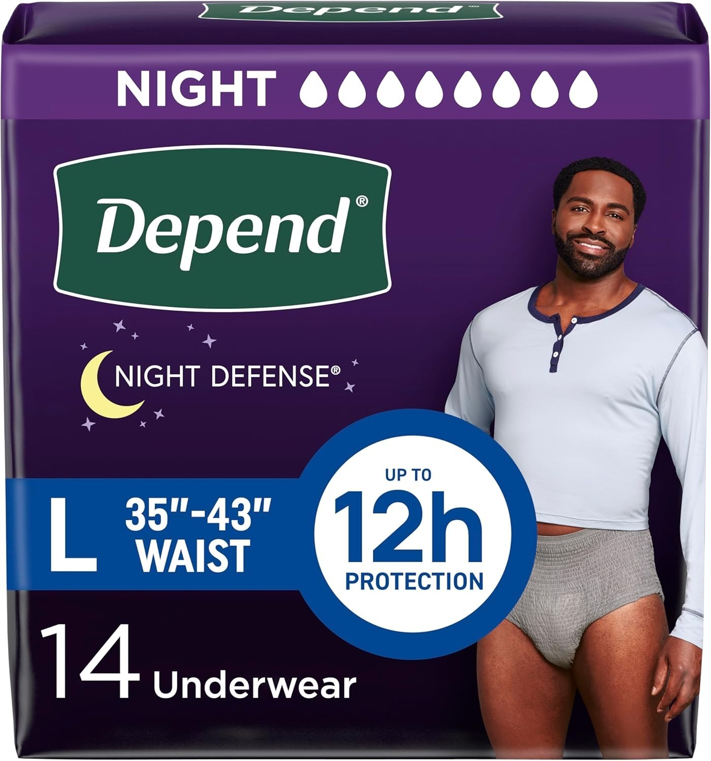 Depend Night Defense Disposable Underwear for Men, Large Grey – 14 /22 /56 Pack.