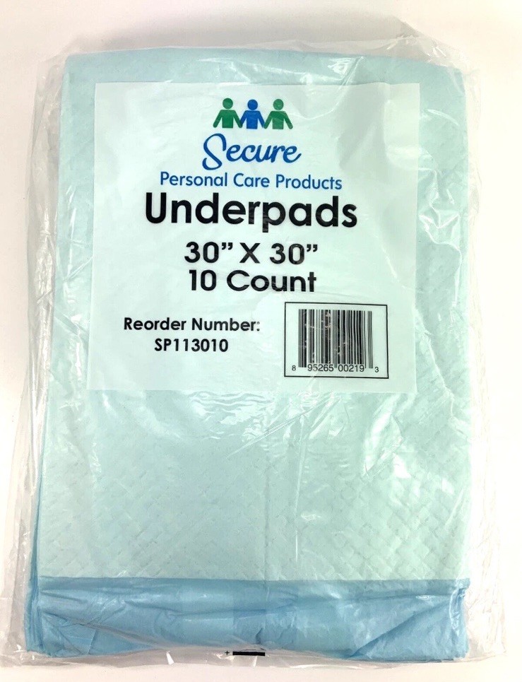 10 CT SECURE Personal Care Products SP113010 DISPOSABLE UNDERPADS 30″ X 30″