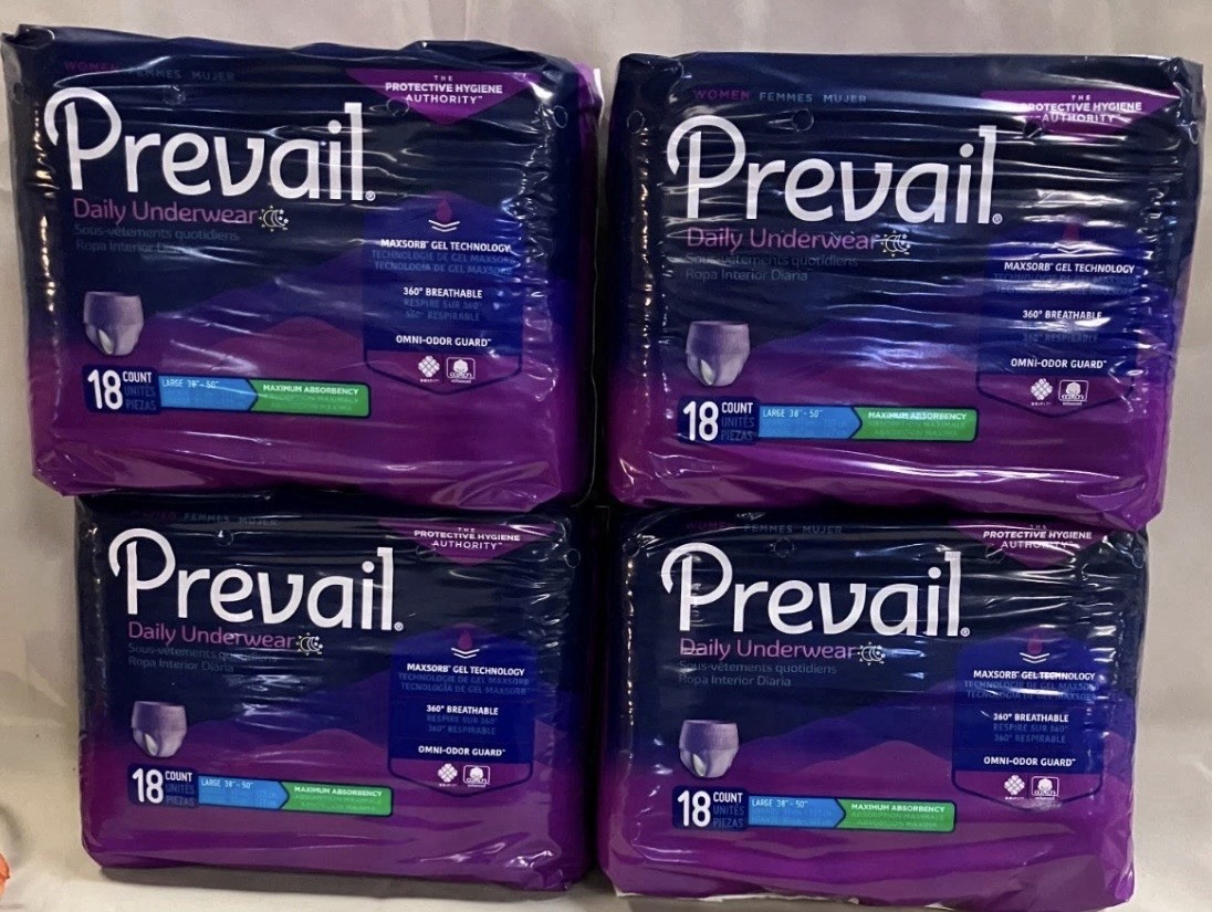 Prevail For Women Daily Disposable Underwear Female Large 4 bags of 18 Ct