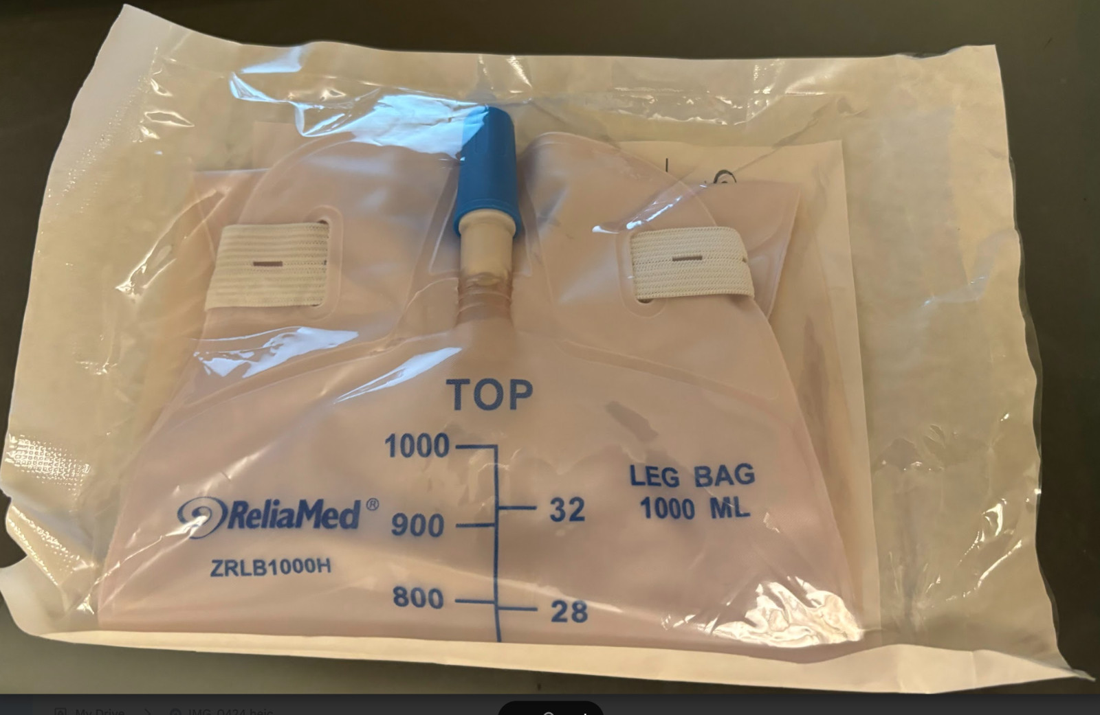 ZRLB1000H – ReliaMed Premium Flocked Back Leg Bag with Flip Valve, 1,000 mL