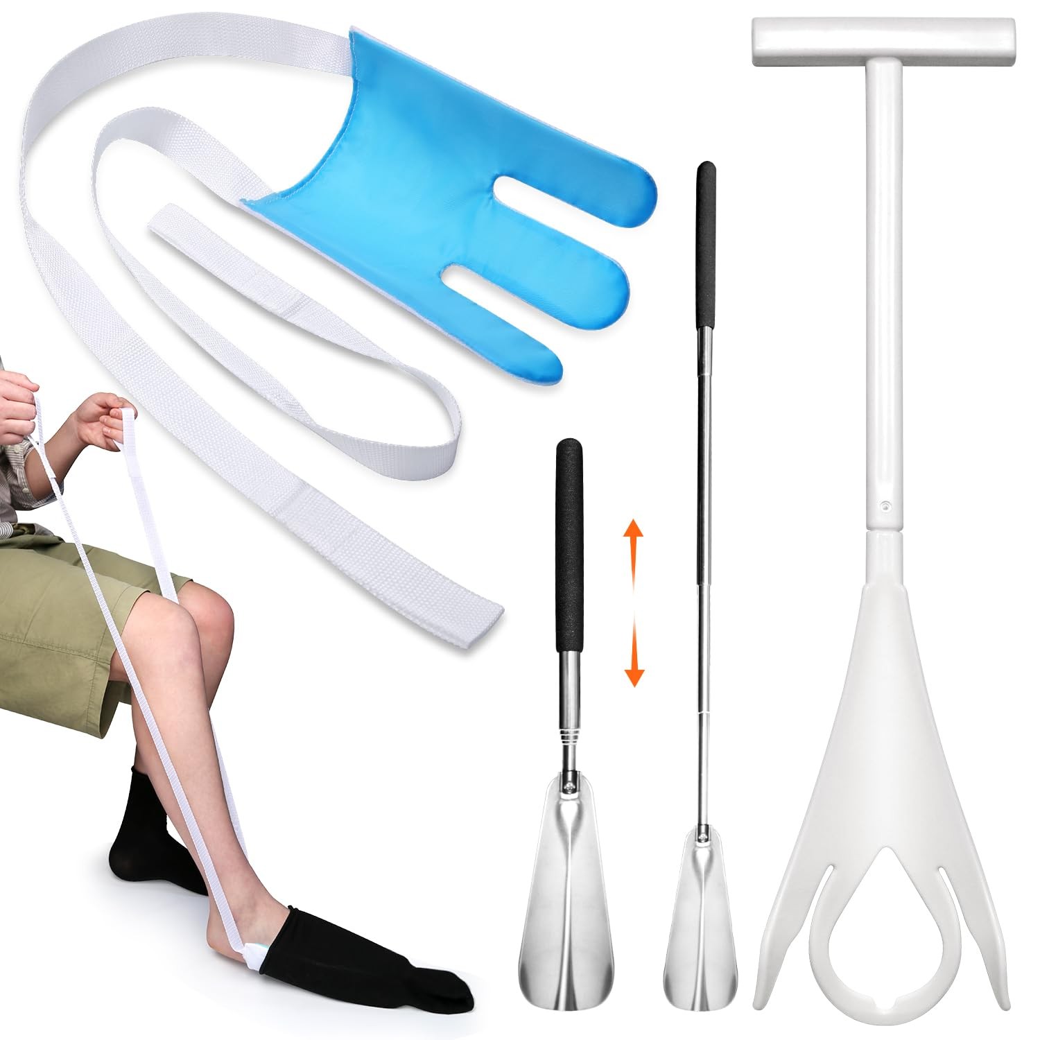 Sock Aid Device for Seniors and Shoe Horn Kit – Nylon Aid, Gray