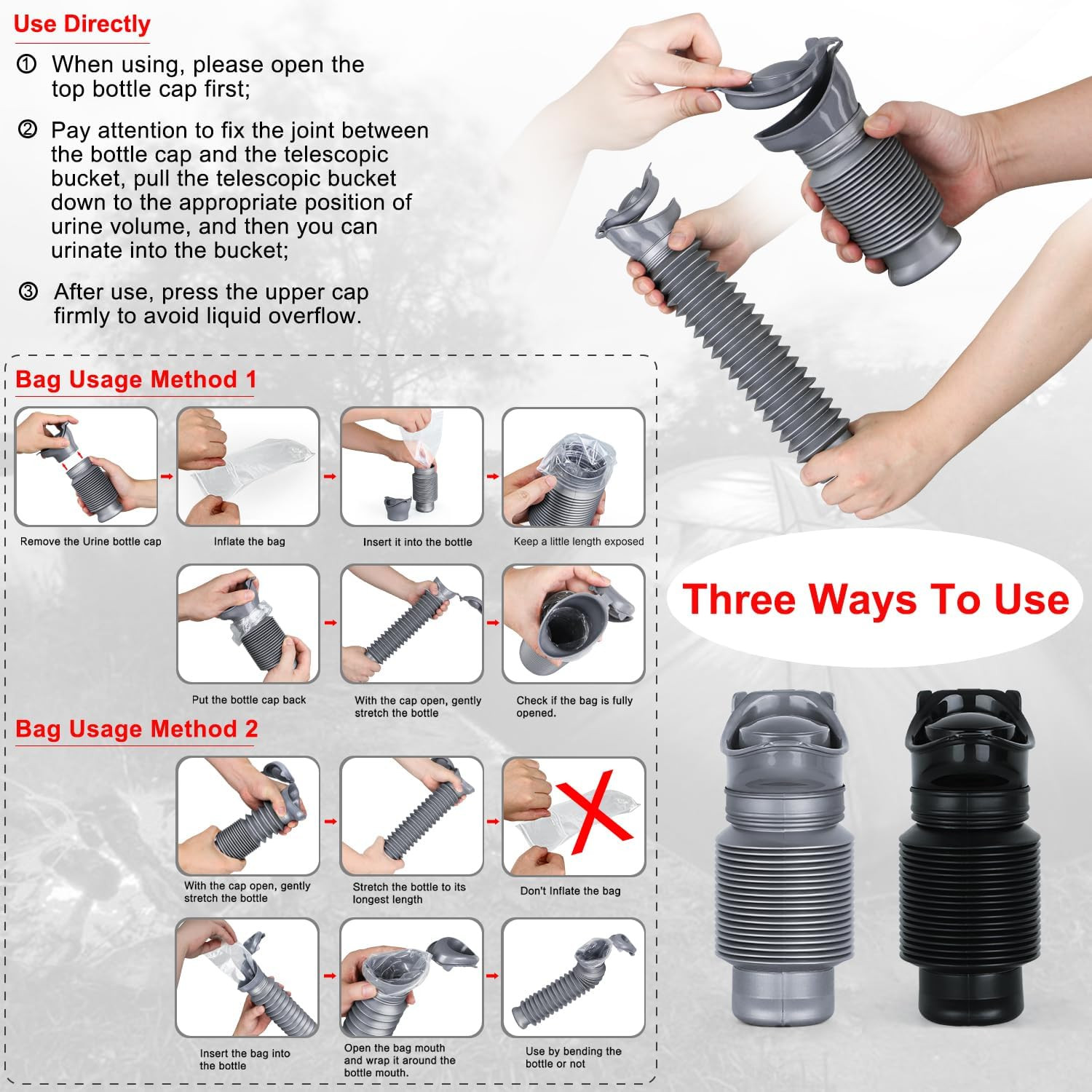 Pee Bottles for Men,Collapsible Urine Bottle with Disposable Replacement Bags,Ca