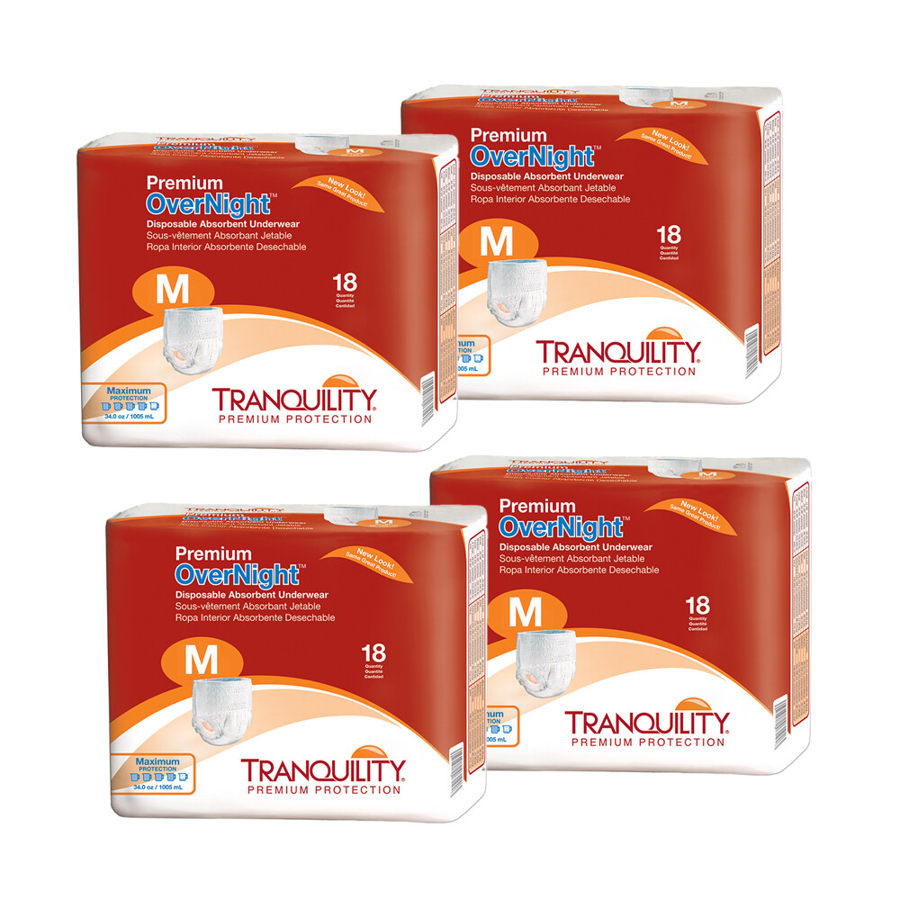 Tranquility Premium OverNight Underwear, Pull On Medium, 34” – 48”, Case of 72