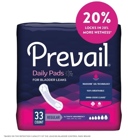 Prevail Daily Pad Ultimate 16in Heavy Absorbency Polymer Core 33Ct